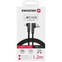 Swissten Arcade Gaming greitas įkrovimas 3.1 USB į USB-C 1.2m juodas