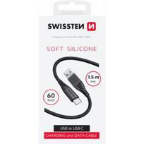 Swissten Minkštas silikoninis USB į USB-C 1,5 m 60W juodas