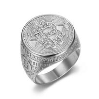 Nenusivalantis nerūdijančio plieno Bitcoin apvalūs žiedai vyrams HIP Hop Bling Iced Out reperio papuošalai Dydis 7-13 Lašinis pristatymas 7