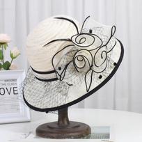 French hat female name warm British summer sun hat retro lace flower pot hat mesh visor bucket hat M (56-58cm) Foldable