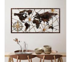 Sienų dekoracija 120x60 cm pasaulio žemėlapis metalas