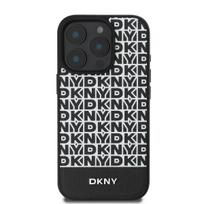 DKNY PU Leather Repeat Pattern Bottom Stripe MagSafe Apple iPhone 16 Pro dėklas telefonui juodos spalvos