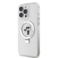 Karl Lagerfeld Ringstand Karl and Choupette MagSafe Apple iPhone 16 Pro Max dėklas telefonui baltos spalvos