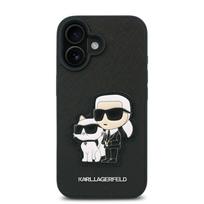 Karl Lagerfeld PU Saffiano Karl and Choupette Apple iPhone 16 Plus dėklas telefonui juodos spalvos
