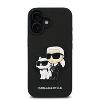 Karl Lagerfeld PU Saffiano Karl and Choupette Apple iPhone 16 dėklas telefonui juodos spalvos