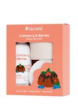 NACOMI Kalėdinis kosmetikos rinkinys: spanguolių ir mėlynių aromato dušo želė (300 ml), kūno sviestas (100 ml), vonios plaušinė