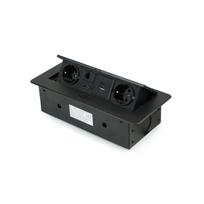 Atlenkiamas rozečių blokas 2x250V, USB A, USB C, RJ45, HDMI, juodas