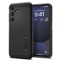 Juodos spalvos dviejų sluoksniu dėklas/stovas "Spigen Tough Armor" telefonui Samsung Galaxy S24 FE