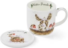 Wrendale kaulinio porceliano puodelis su padėkliuku Winter Friends