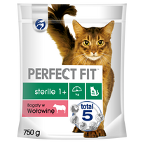PERFECT FIT (sterilus 1+) 750g jautienos turtingas sausas ėdalas katėms po sterilizacijos