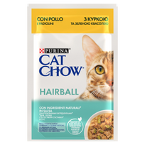 CAT CHOW Hairball kačių ėdalas su vištiena ir šparaginėmis pupelėmis padaže 85g