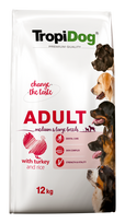 TROPIDOG Premium suaugusiems, vidutinių ir didelių veislių šunims- kalakutiena su ryžiais 12kg