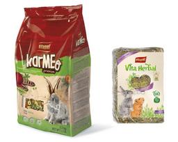 KARMEO PREMIUM visavertis pašaras triušiams 2,5kg + VITAPOL Šienas stambiems graužikams 800g