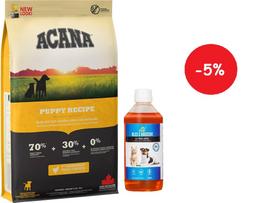 ACANA HERITAGE Puppy Junior 11,4kg + LAB V Lašišų aliejus šunims ir katėms 500ml