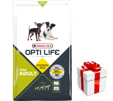VERSELE-LAGA Opti Life Adult Mini 7,5 kg - su vištiena - mažoms veislėms + STAIGMENA ŠUNUI