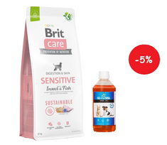 BRIT CARE Sustainable Sensitive Insect & Fish 12kg + LAB V Lašišų aliejus šunims ir katėms 500ml
