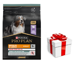 PRO PLAN Sensitive Digestion vidutinių ir didelių veislių suaugusių šunų ėdalas su kalakutiena 2,5 kg + STAIGMENA ŠUNUI