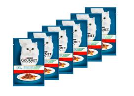 Purina Gourmet Perle kačių maistas mini filė padaže su jautiena ir morkomis 6x85 g