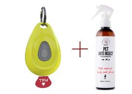 Inmoless ultragarsinis repelentas nuo blusų ir erkių naminiams gyvūnams "Inmoless Pet" - Geltonas + purškalas nuo vabzdžių PETS ANTI INSECT