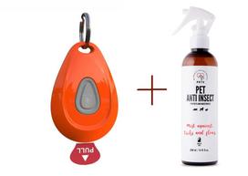 Inmoless ultragarsinis repelentas nuo blusų ir erkių naminiams gyvūnams "Inmoless Pet" - oranžinis+ purškalas nuo vabzdžių PETS ANTI INSECT