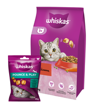 WHISKAS Adult 14kg - sausas kačių ėdalas su jautiena ir daržovėmis + WHISKAS Energy and Vitality 45g