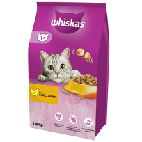 WHISKAS Adult 1,4 kg - sausas visavertis pašaras suaugusioms katėms su gardžia vištiena