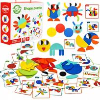 WOOPIE GREEN medinė Montessori dėlionė 40 raštų atkurti 55 vnt. FSC sertifikuota