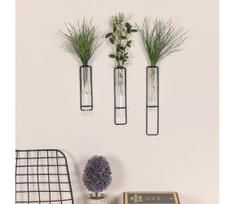 KOMPLEKTAS 3x Sienų dekoracija gėlėms 20/25/30 cm juoda