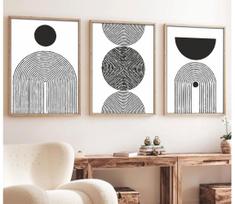 KOMPLEKTAS 3x Paveikslėlis nuotraukų rėmelyje 50x70 cm juoda/balta