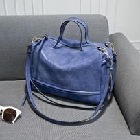 PU odinė rankinė moterims Prabangus Madingas pečių krepšys Moteriškas krepšys Vintage Trend Didelės talpos Crossbody Boston krepšys 33x13x23cm mėlyna