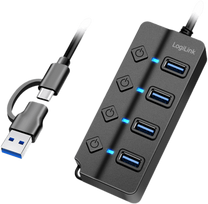 Logilink USB 3.2 Gen 1 hub, 4-port, on/off switch, black