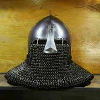 Viduramžių Bascinet Hounskell šalmas XIV amžiaus plieninis grandininis riteris šalmas Mūšio kario šarvų šalmas black