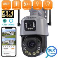 Nauja 8MP 4K PTZ Wifi kamera, 36x priartinantis dvigubas objektyvas su dvigubu ekranu 120M IR naktinio matymo žmogaus aptikimo belaidė lauko stebėjimo kamera 8MP Camera