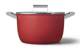 SMEG puodas su dangčiu, raudonos spalvos, Fiksuota rankena, Ø 26 cm, 7,7 l