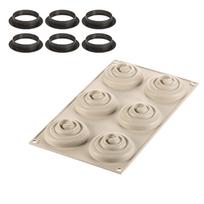 SILIKOMART silikoninės kepimo formos ir žiedų rinkinys "Mini twist", 6 x 53 ml (viso: 318 ml)