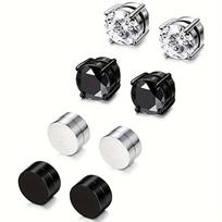 4 poros 6 mm nerūdijančio plieno magnetiniai auskarai vyrams, užsegami auskarai be auskarų 4 Pairs