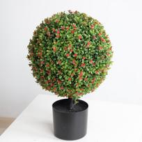 Buksmedžio rutulio topiarinis medis su raudonais žiedais 50cm
