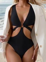 Moteriškas maudymosi kostiumėlis su vienspalviu, vientisu kutais, seksualus bikinis, braziliškas paplūdimio apranga S juoda