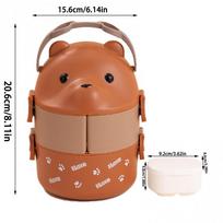 Sudedamas Bento Box animacinių filmų akinių meškiukas Bento dėžutė vaikams 1600 ml Dvisluoksnė pietų dėžutė su šaukštu Mikrobangų krosnelėje Seifas šaldytuve ruda