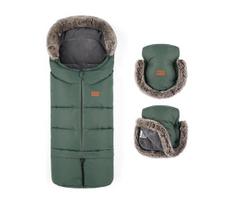 PETITE&MARS -KOMPLEKTAS Kūdikių vokelis 4in1 ARCTIC + stroller ranka muffs Veritable Khaki