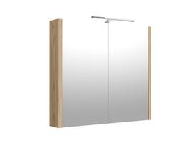 SCANDIC, spintelė su veidrodžiu, LED šviestuvas, 80cm, šviesus ąžuolas