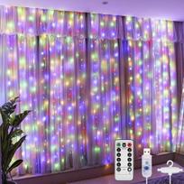 Kalėdinės lemputės su nuotolinio valdymo pultu ir pakabomis, 300 LED, šviesų užuolaida 3x3 metrai LIVMAN