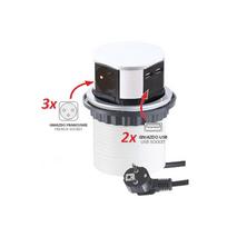 Ilgiklis montuojamas balde, TETRA BOX, 3x Schuko, 2x USB, su 1.4m ilgio laidu, juodas