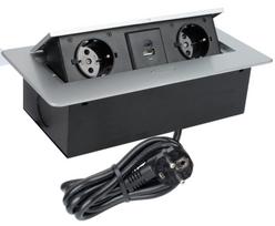 Ilgiklis montuojamas balde KOMBI BOX, 2x Schuko, 1x USB, 1x USB-C, su pilku rėmeliu, 3m laidas