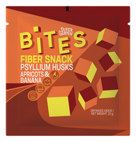 BITES "Fiber Snack" užkandis su abrikosais, bananais ir 'psyllium' lukštais 10 g.