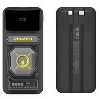 AWEI Power bank with integrated Lightning/USB-C cable, P77K, 10000mAh, black/black, 22.5W