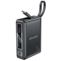 AWEI Power bank with integrated cable P87K, 10000mAh, black/black, 30W
