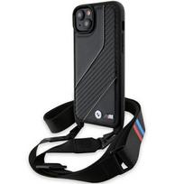 BMW BMHCP15S23PSCCK iPhone 15 / 14 / 13 black hard case M Edition Carbon Stripe  AND  Strap