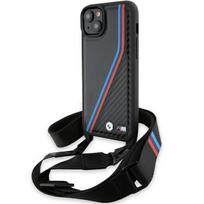 BMW BMHCP15S23PSVTK iPhone 15 / 14 / 13 black hard case M Edition Carbon Tricolor Lines  AND  Strap