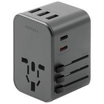 Energea network charge. 3xUSB+2xUSB-C PD-PPS-QC 3.0 35.5W 3A2C adapter 4in1 US/UA/EU/UK grey/gunmetal Travelworld